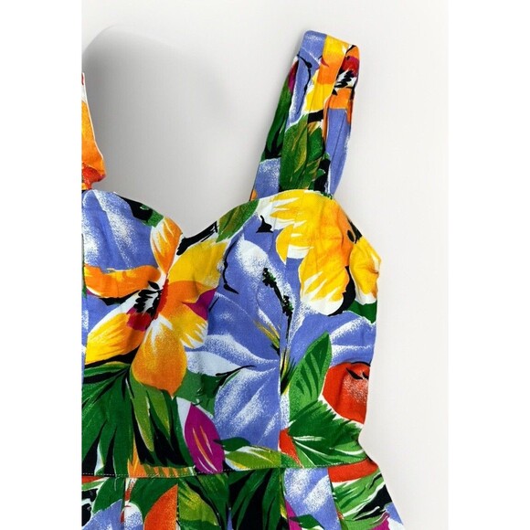 VTG Jeanette Vintet Paris Floral Dress Made in France 80s Tropical Maxi Size M - Picture 2 of 7